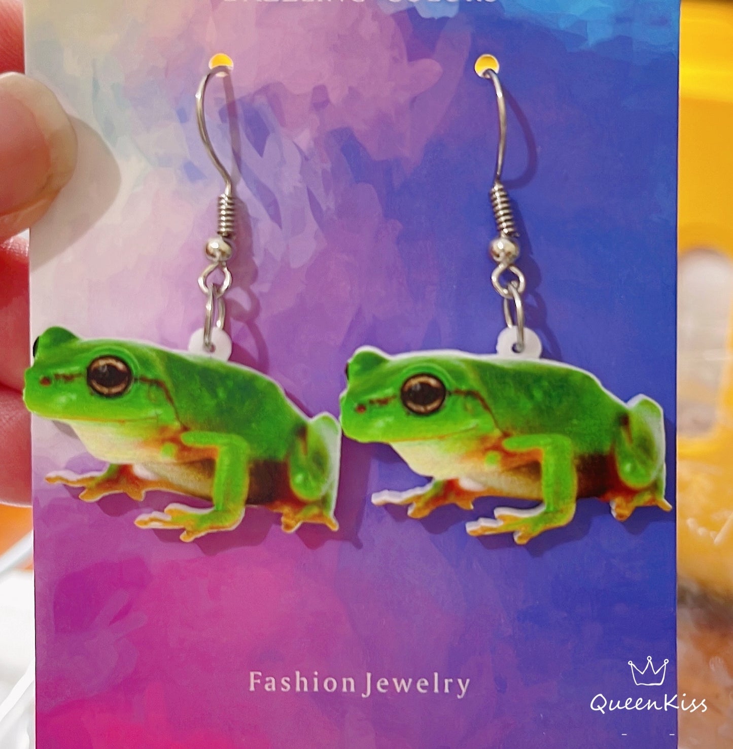 Super Light Acrylic Cute Frog Green Earrings - Forest Elf!!