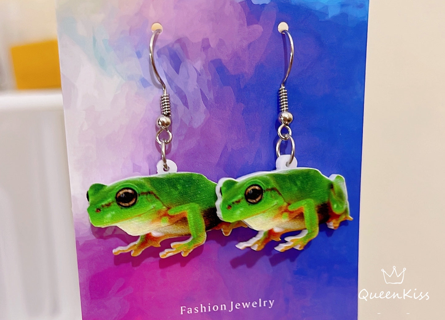 Super Light Acrylic Cute Frog Green Earrings - Forest Elf!!
