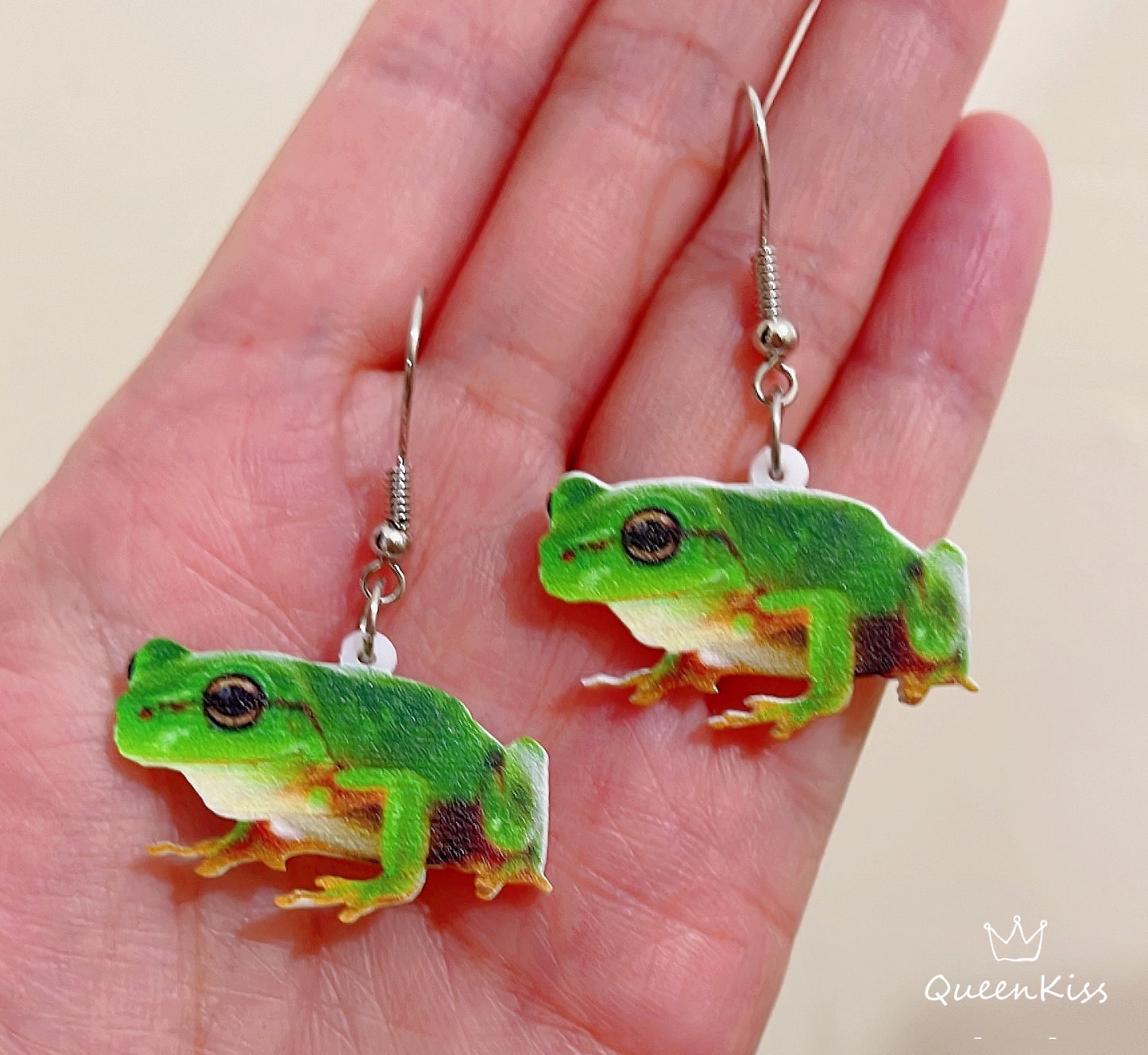 Super Light Acrylic Cute Frog Green Earrings - Forest Elf!!