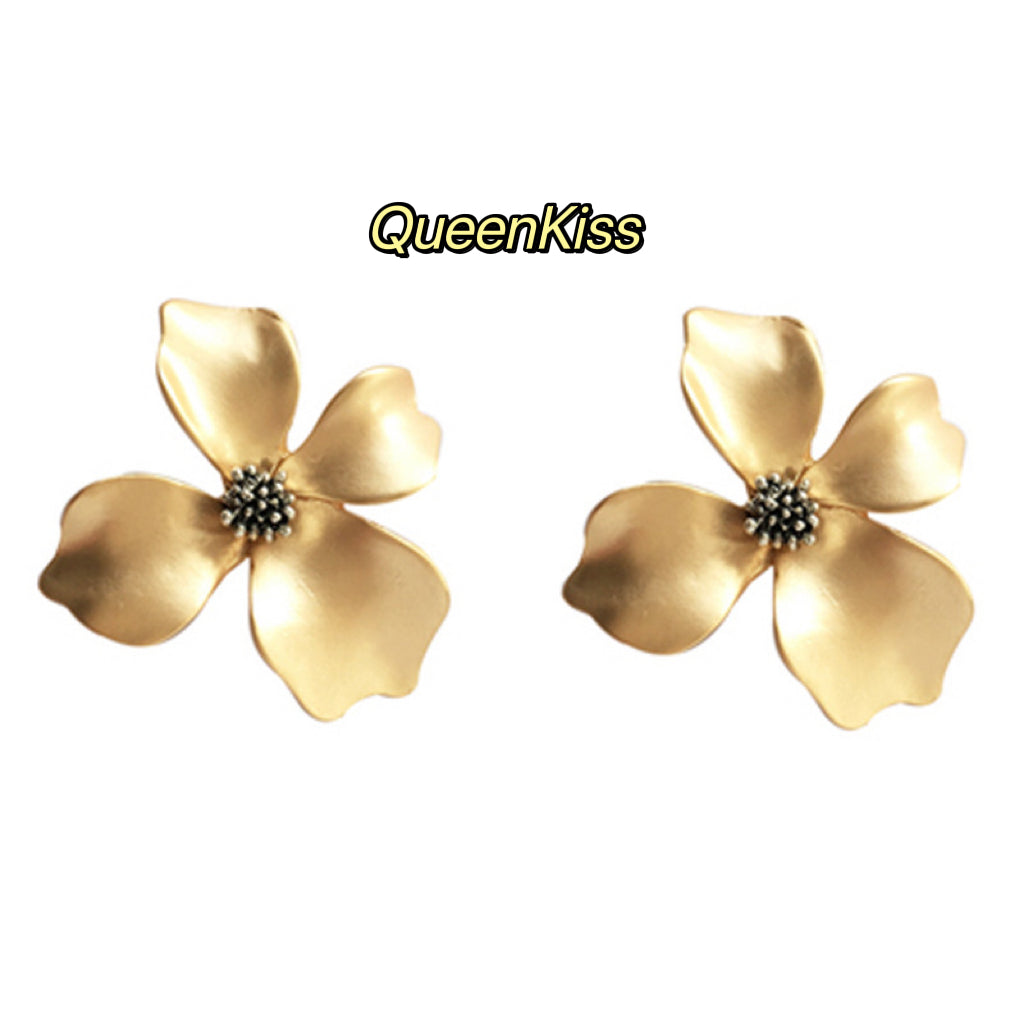 Enamel Matt Cute Adorable Gold White Purple and Green 3D Flower Floral Studs Earrings -- Sexy Baby!!