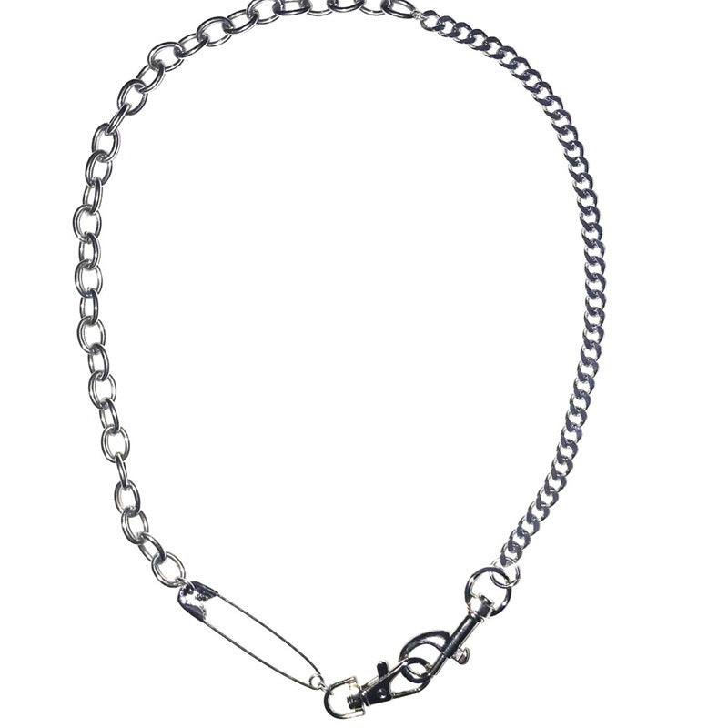 Funky Punk Stainless Steel and Pin and Key Hook Cool Chains Metal Piece Silver Necklace -- Sadness!!