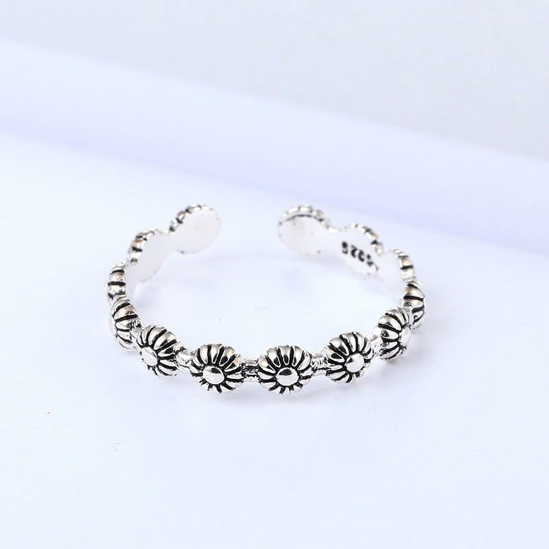 Vintage Flower Adjustable 925 Sterling Silver Plated Ring