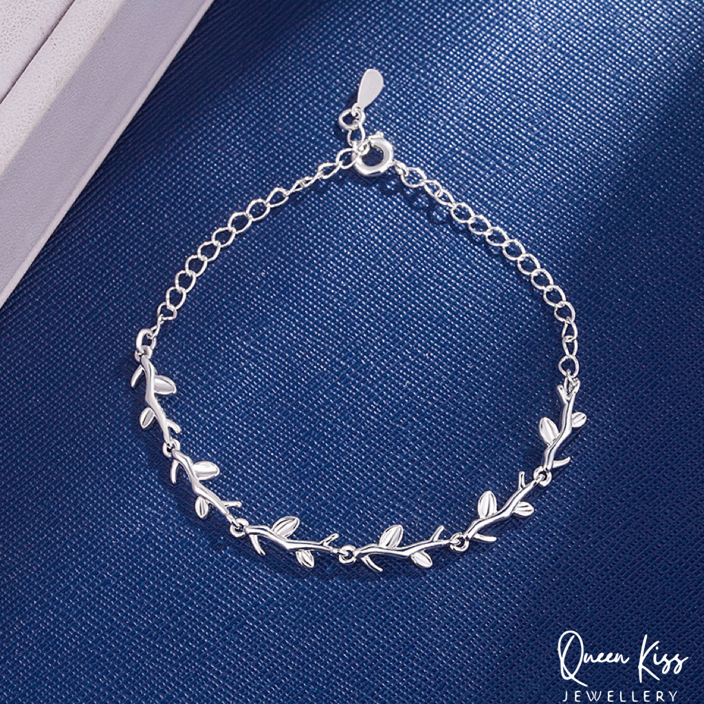 Sterling Silver Tiny Leaves Charm Bracelet Adjustable Length Lovely 925 Sterling Silver Bracelet - Fallen Leaves!