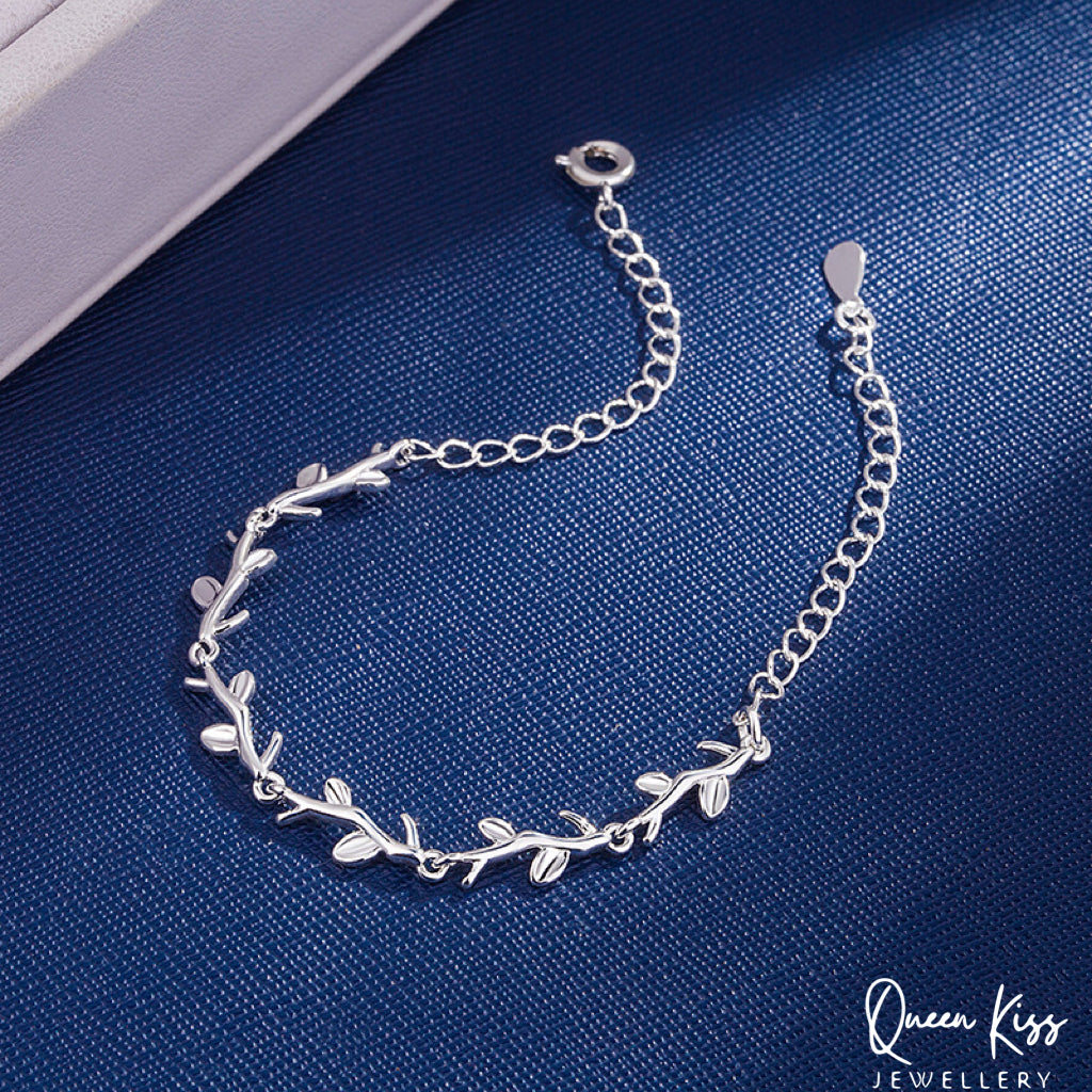 Sterling Silver Tiny Leaves Charm Bracelet Adjustable Length Lovely 925 Sterling Silver Bracelet - Fallen Leaves!