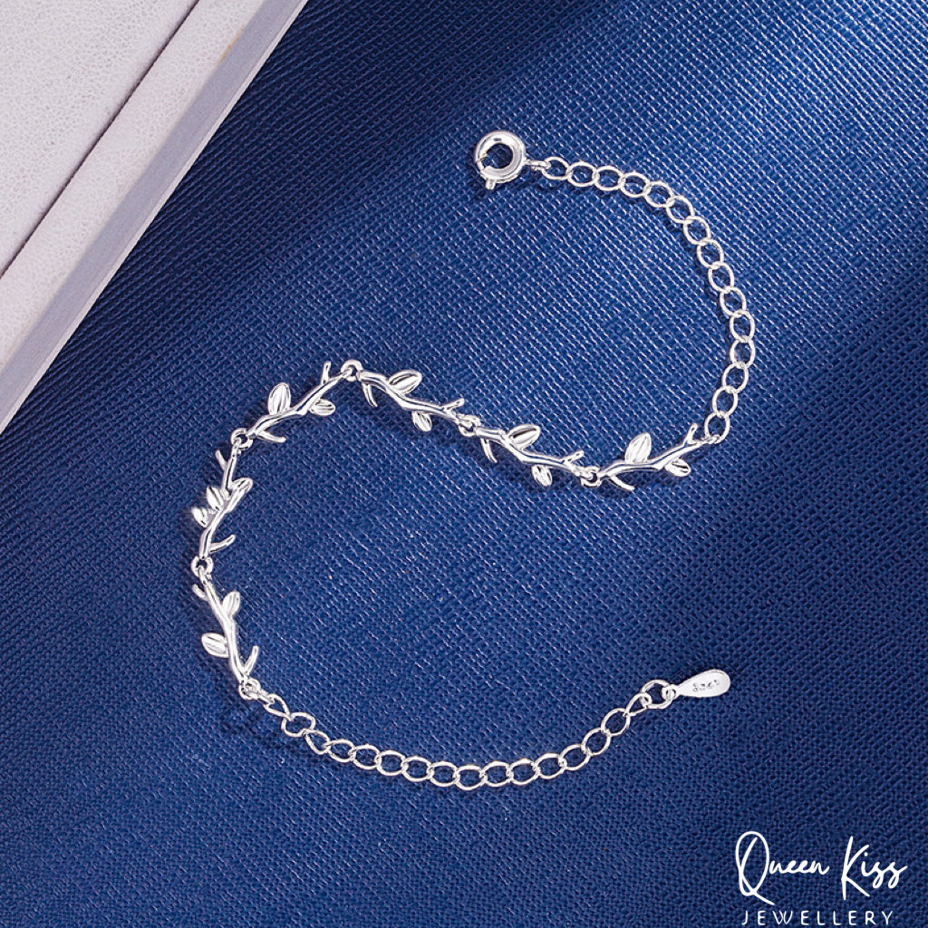 Sterling Silver Tiny Leaves Charm Bracelet Adjustable Length Lovely 925 Sterling Silver Bracelet - Fallen Leaves!