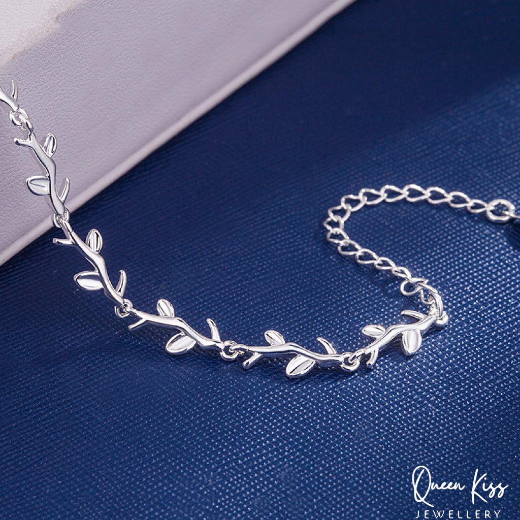 Sterling Silver Tiny Leaves Charm Bracelet Adjustable Length Lovely 925 Sterling Silver Bracelet - Fallen Leaves!