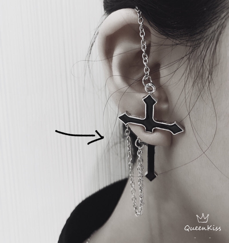 Piercing Cool Cross Black and Silver Earrings Women Men Earrings One Single Piece Not A Pair -- God Bless You!!
