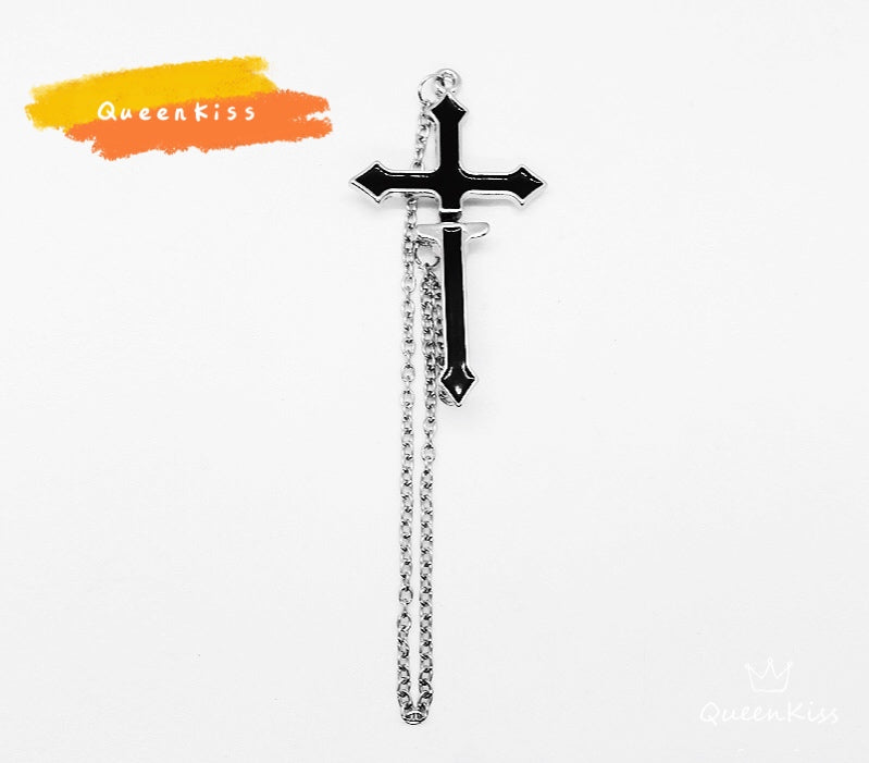 Piercing Cool Cross Black and Silver Earrings Women Men Earrings One Single Piece Not A Pair -- God Bless You!!