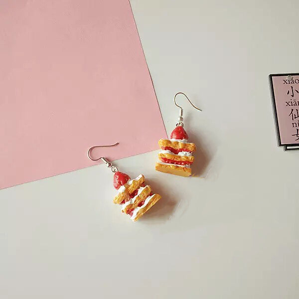 Strawberry Cake Red White Yellow Three Layers Earrings -- Happy Everyday!!