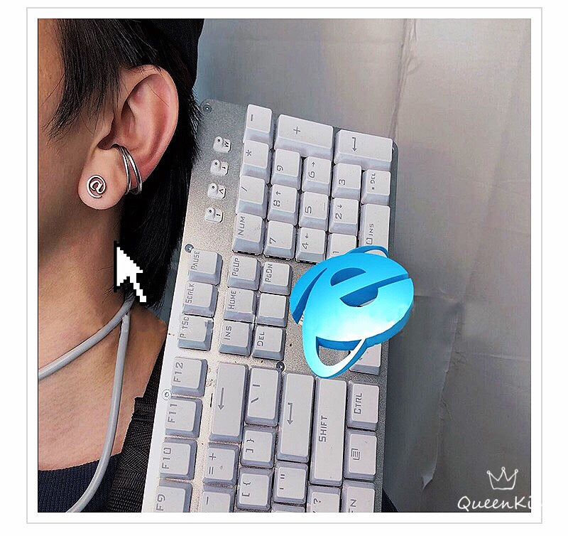 Cute Creative @@ Pair of Earrings Silver stainless steel swoosh minimal studs For Man Woman Him Her- Internet World!!!