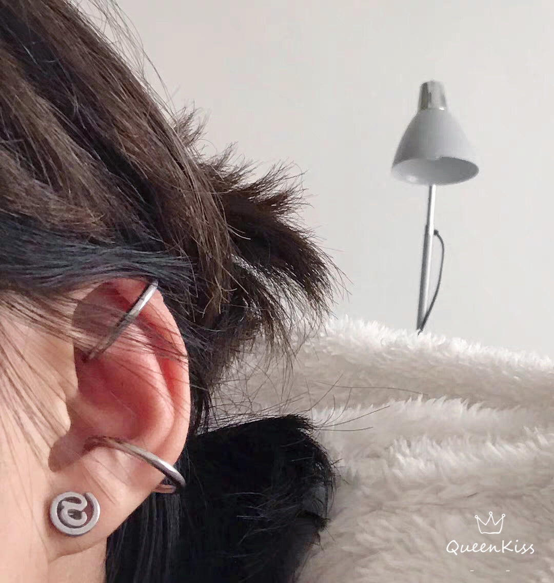 Cute Creative @@ Pair of Earrings Silver stainless steel swoosh minimal studs For Man Woman Him Her- Internet World!!!