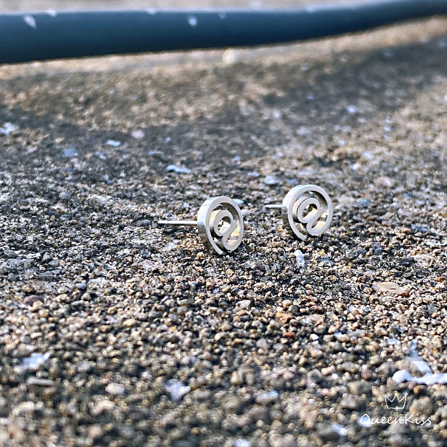 Cute Creative @@ Pair of Earrings Silver stainless steel swoosh minimal studs For Man Woman Him Her- Internet World!!!