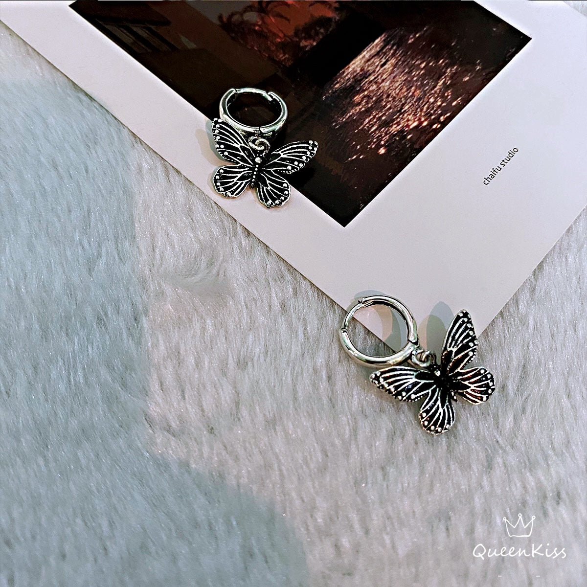 Cool Stainless Steel Butterfly Silver Earrings -- Meet you In Garden !!