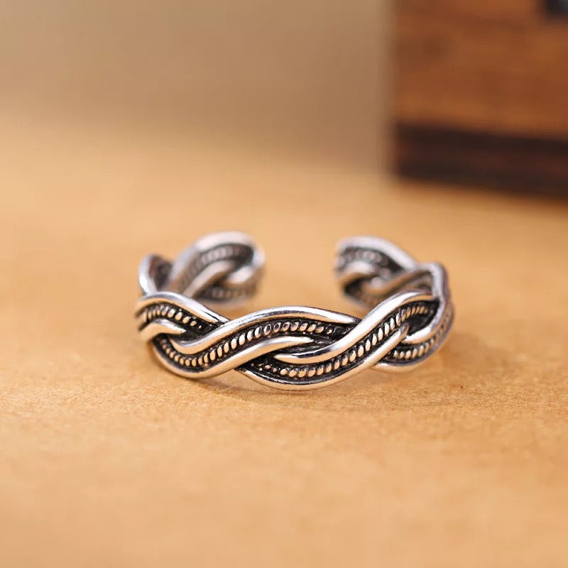 Vintage Wave Adjustable 925 Sterling Silver Plated Ring
