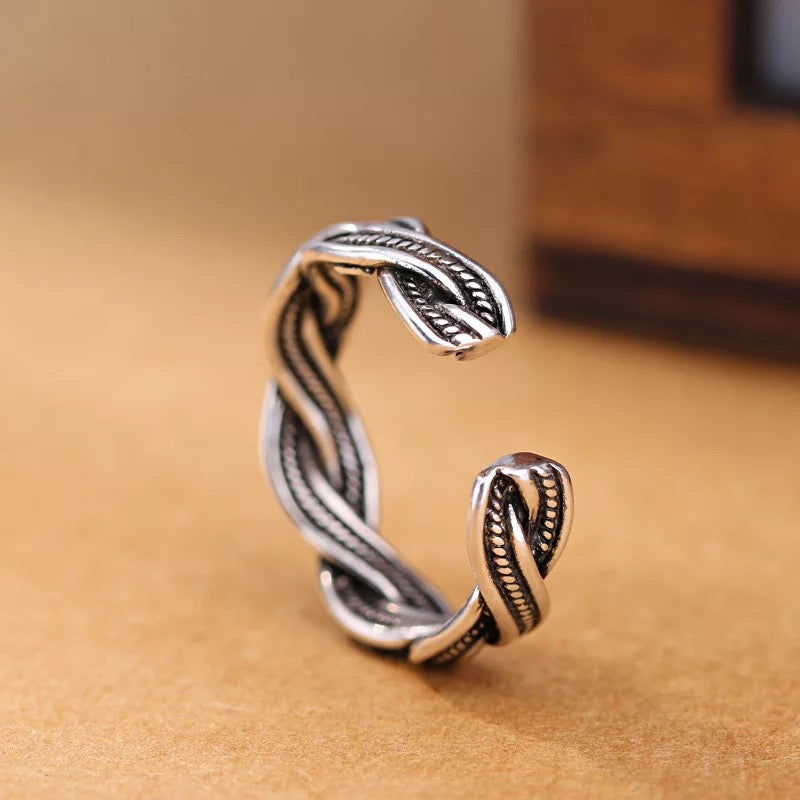Vintage Wave Adjustable 925 Sterling Silver Plated Ring