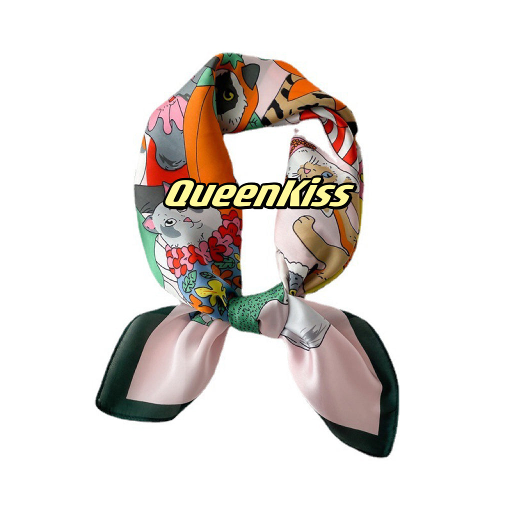 Cats Kitties Silk Feel Scarf Women Square Scarves Gift for her Christmas Gift -- Meowy Tribe