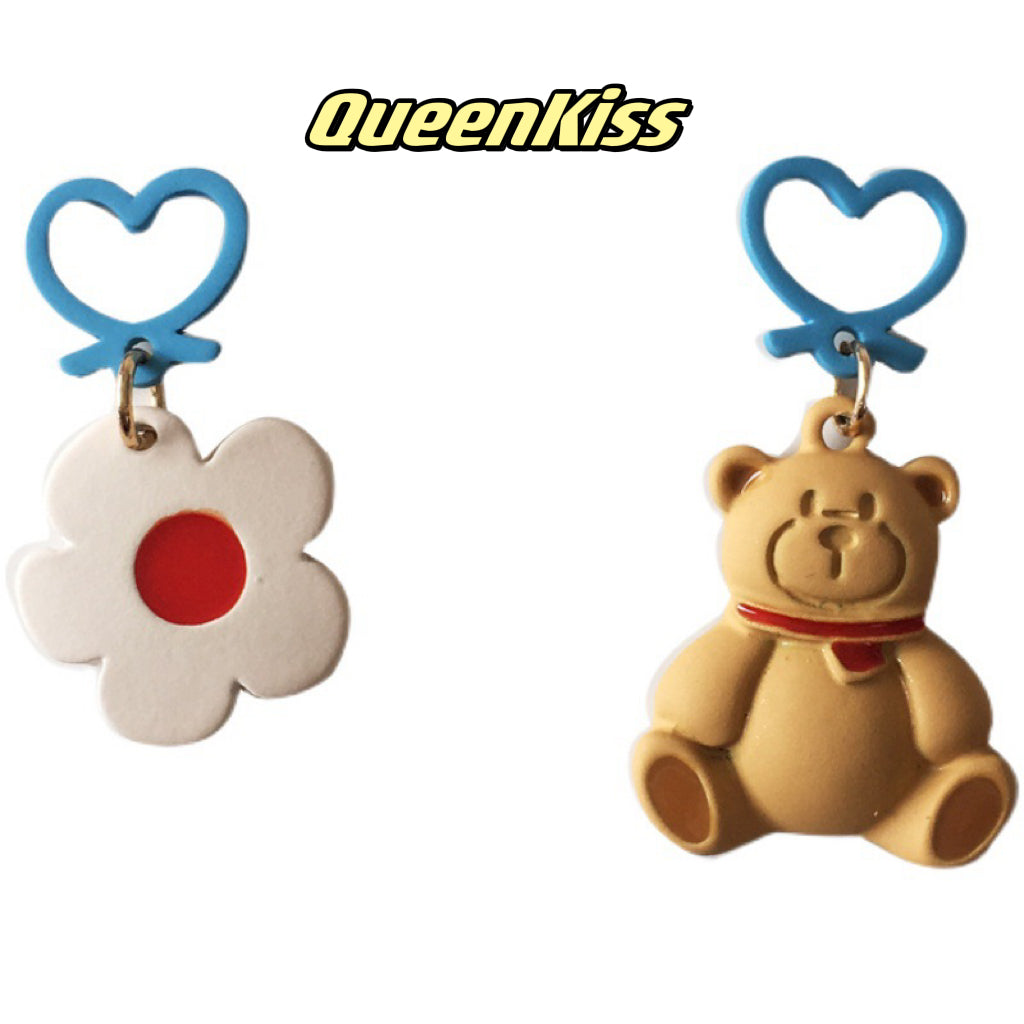 Super Cute Bear and White Flower Love Earrings -- I Love You!!
