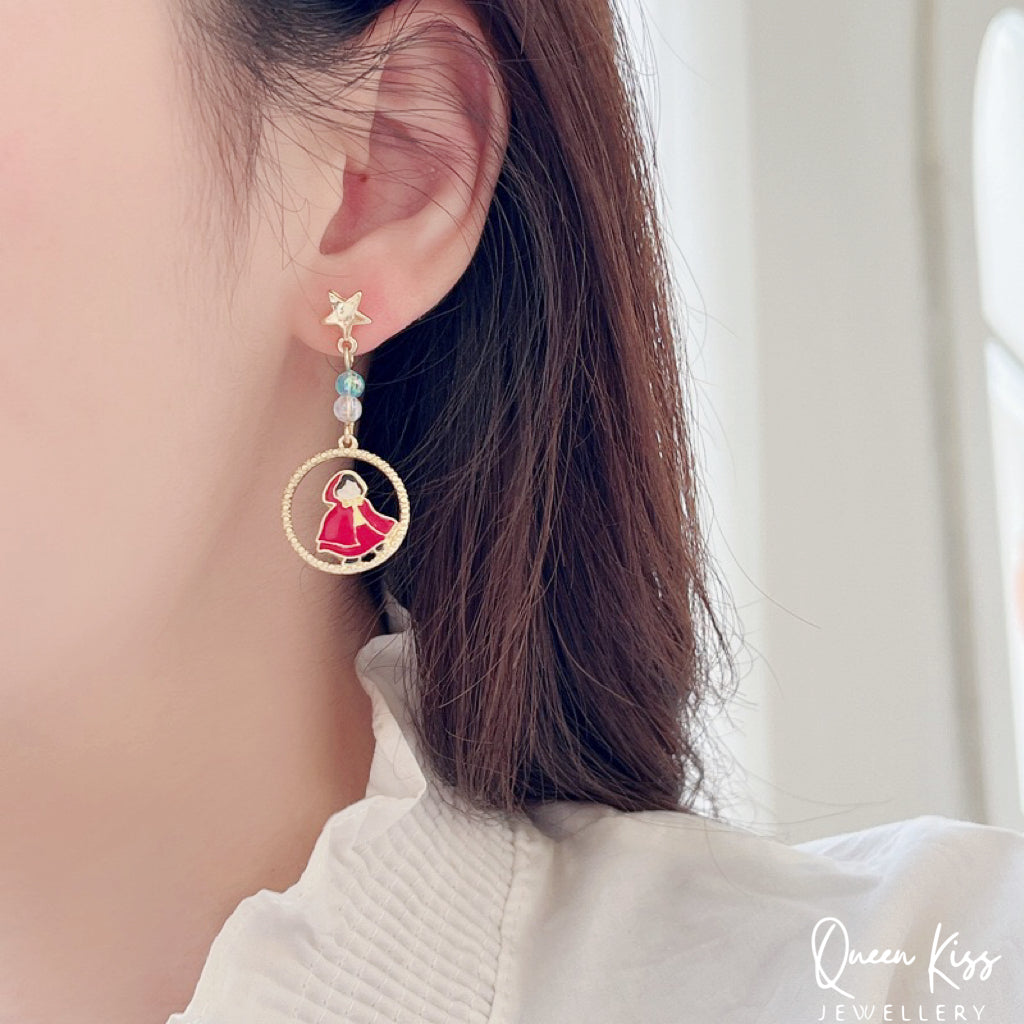 Super Cute Little Red Riding Hood and Mr. Wolf Bowknot Star Earrings -- Little Red and Wolf!!