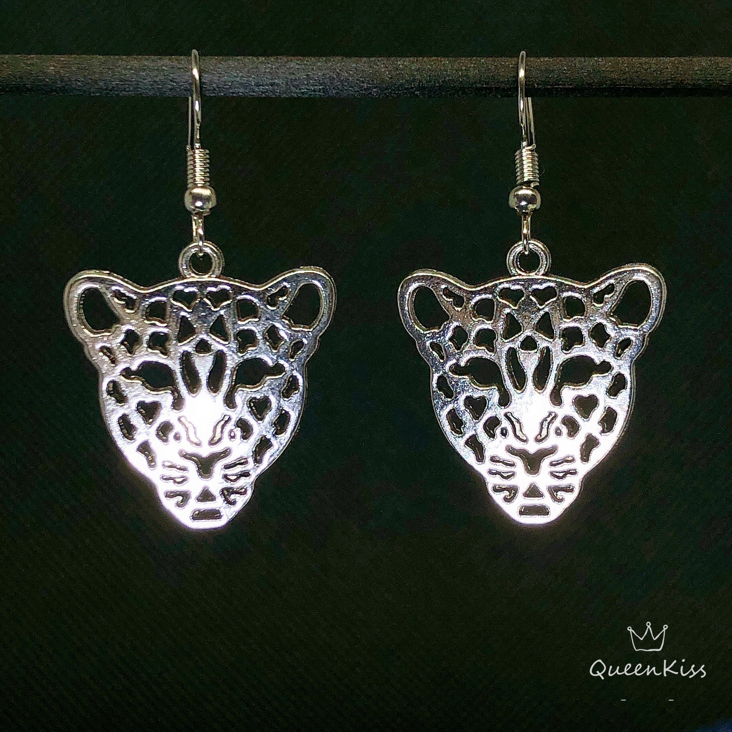 Jaguar Panther Leopard Silver Hollow Earrings -- The Silver Panthers!!