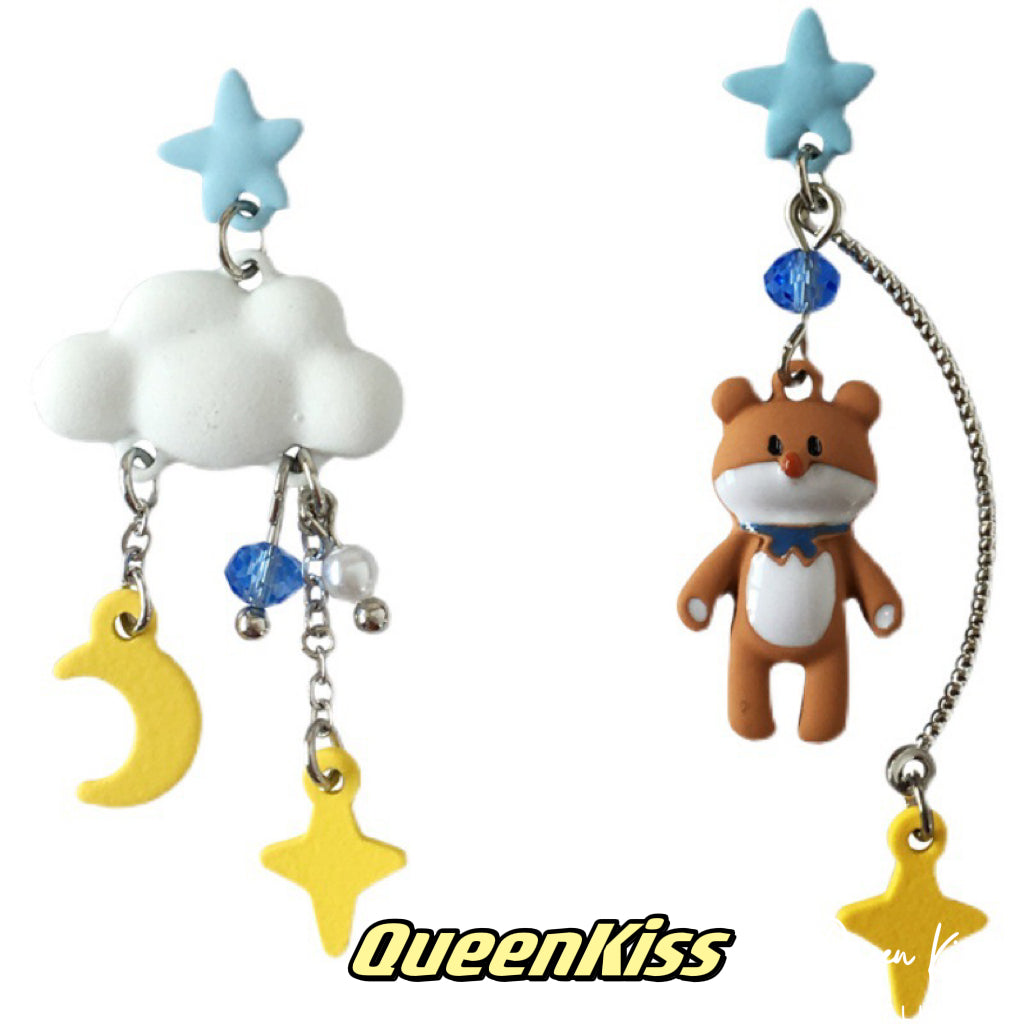 Super Cute Pink Rabbit Bunny Brown Bear and Cloud Bowknot and Star Moon Flower Earrings -- Let's Stay Together!