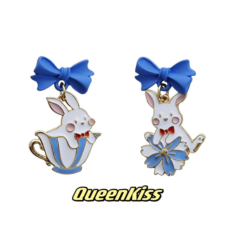 Super Cute Blue Bunny and Bowknot Love Earrings -- Now and Forever!!