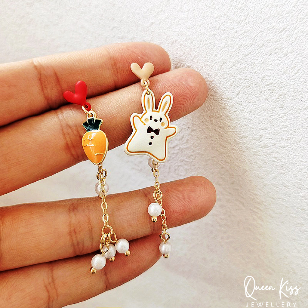 Super Cute Rabbit Bunny and Carrot Earrings -- XOXO!!