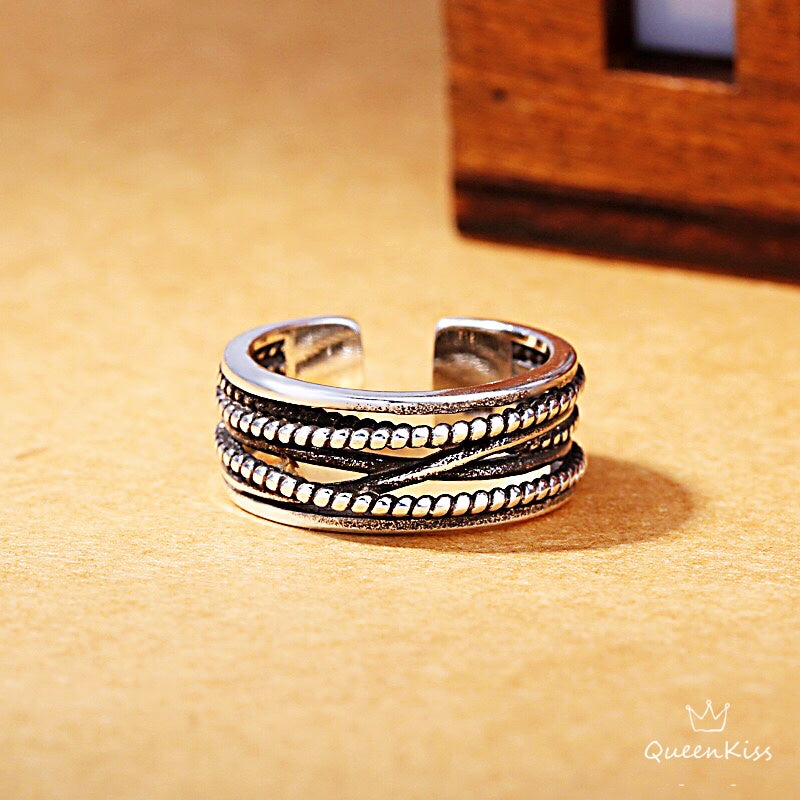 Cool Quirky Adjustable X Silver Ring -- West World