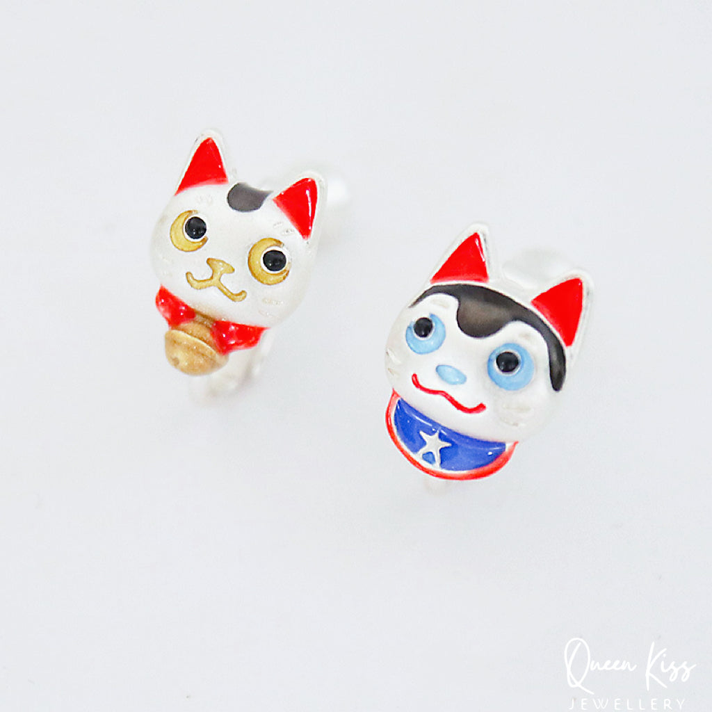 Super Cute Japanese Style Lucky Cat Buddy Stud Earrings -- Good Luck!!