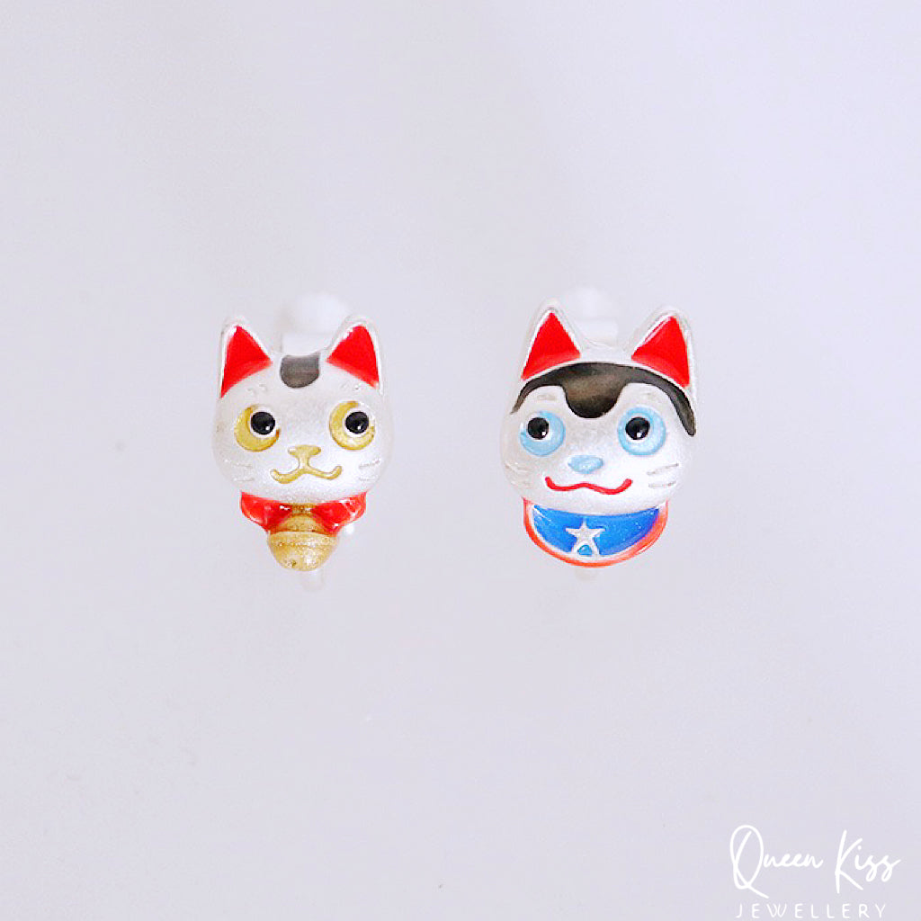 Super Cute Japanese Style Lucky Cat Buddy Stud Earrings -- Good Luck!!