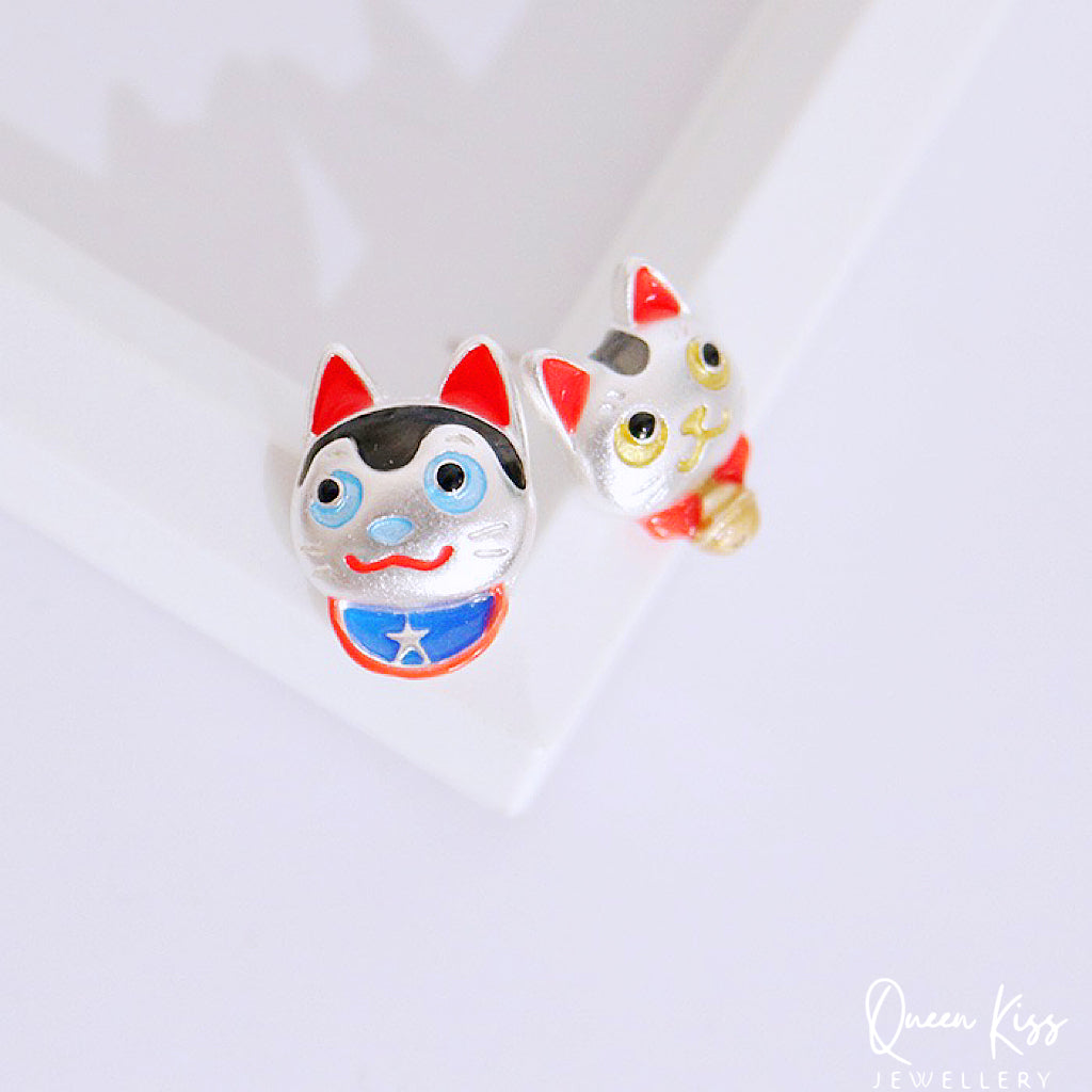 Super Cute Japanese Style Lucky Cat Buddy Stud Earrings -- Good Luck!!