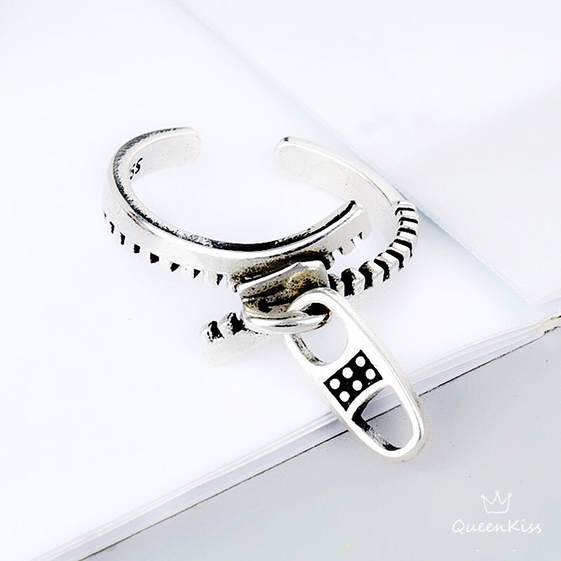 Vintage Cool 3D Zipper Adjustable Sterling Silver Ring