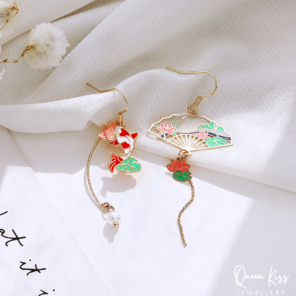Super Cute Japanese Style Koi Cat Rabbit and Japanese Fan Earrings -- Peace of Love!!