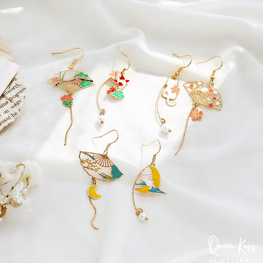 Super Cute Japanese Style Koi Cat Rabbit and Japanese Fan Earrings -- Peace of Love!!