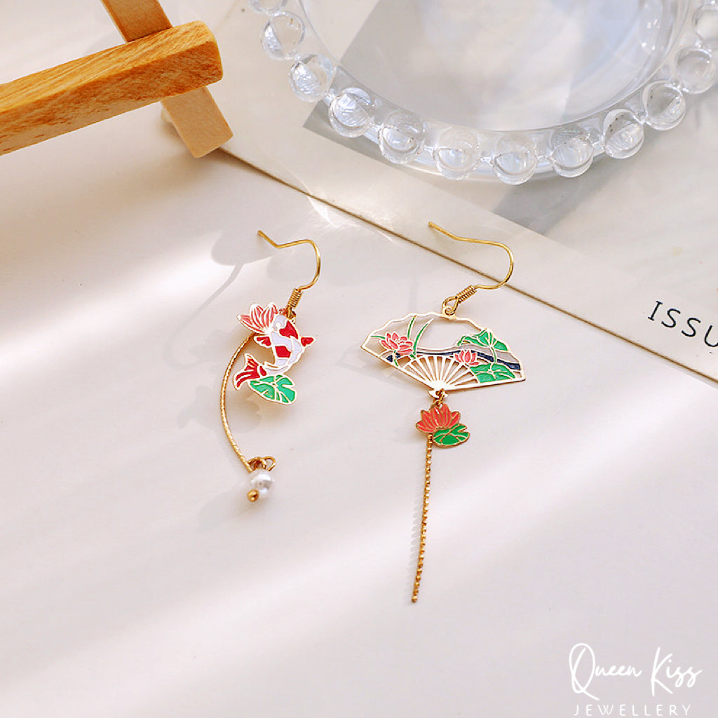 Super Cute Japanese Style Koi Cat Rabbit and Japanese Fan Earrings -- Peace of Love!!