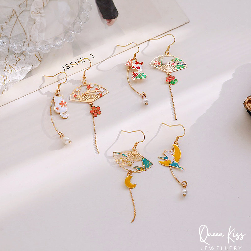 Super Cute Japanese Style Koi Cat Rabbit and Japanese Fan Earrings -- Peace of Love!!