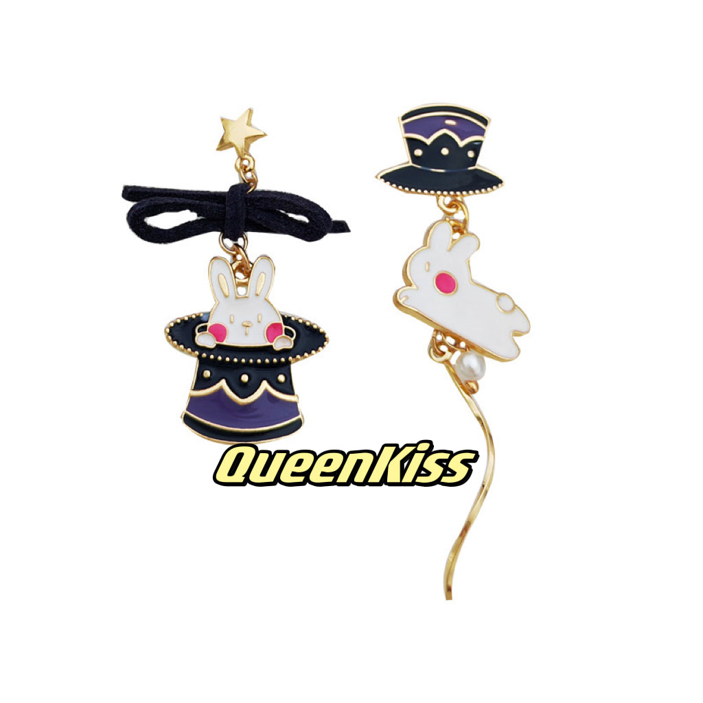 Super Cute Purple Bunny and Hat Love Earrings -- Magical Life!!