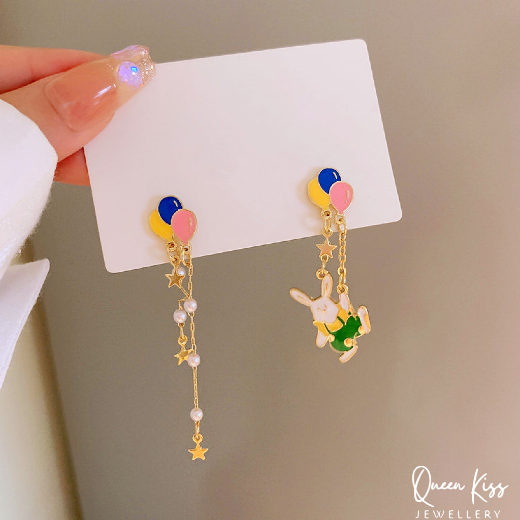 Super Cute Rabbit Bunny and Ballons Earrings -- By Your Side!!