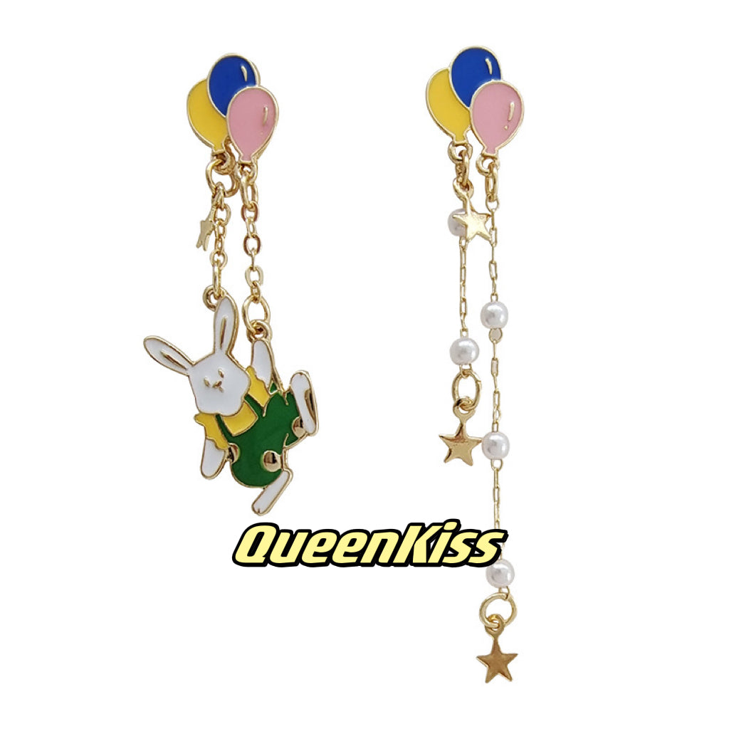 Super Cute Rabbit Bunny and Ballons Earrings -- By Your Side!!