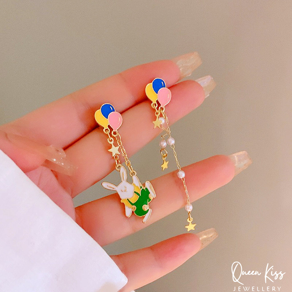 Super Cute Rabbit Bunny and Ballons Earrings -- By Your Side!!