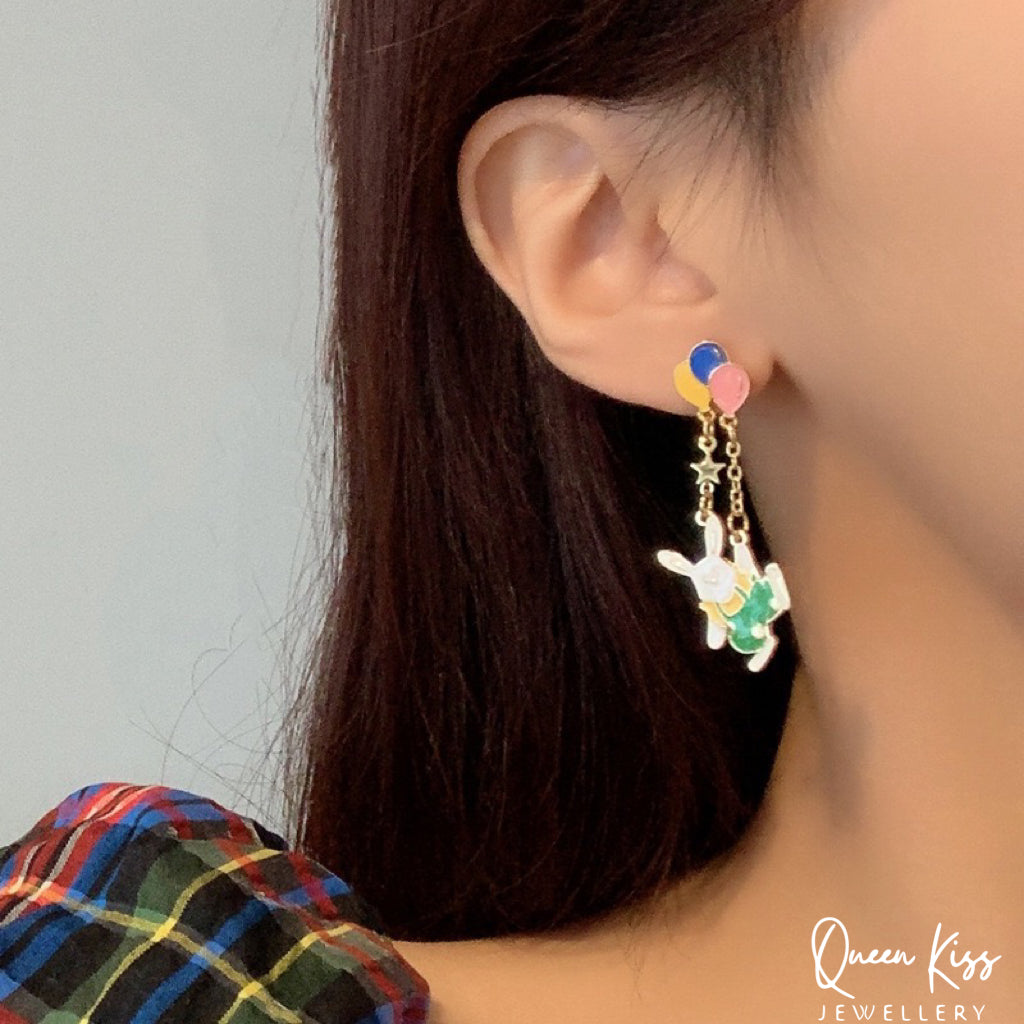 Super Cute Rabbit Bunny and Ballons Earrings -- By Your Side!!