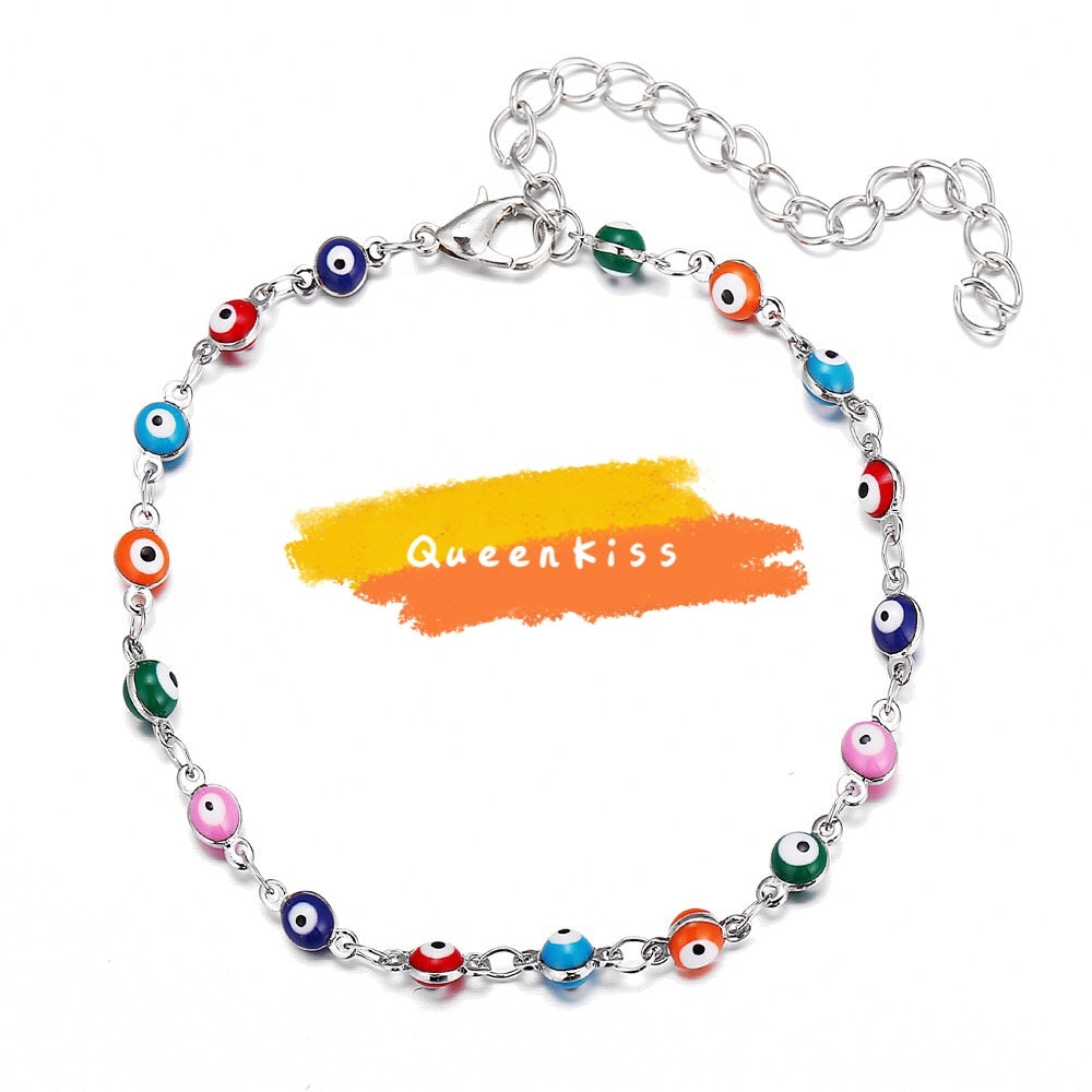 Evil Eyes Beads Gold and Silver Anklet Gift for Girlfriend Sister Mother Daughter Her -- Love From Evil Eyes!!