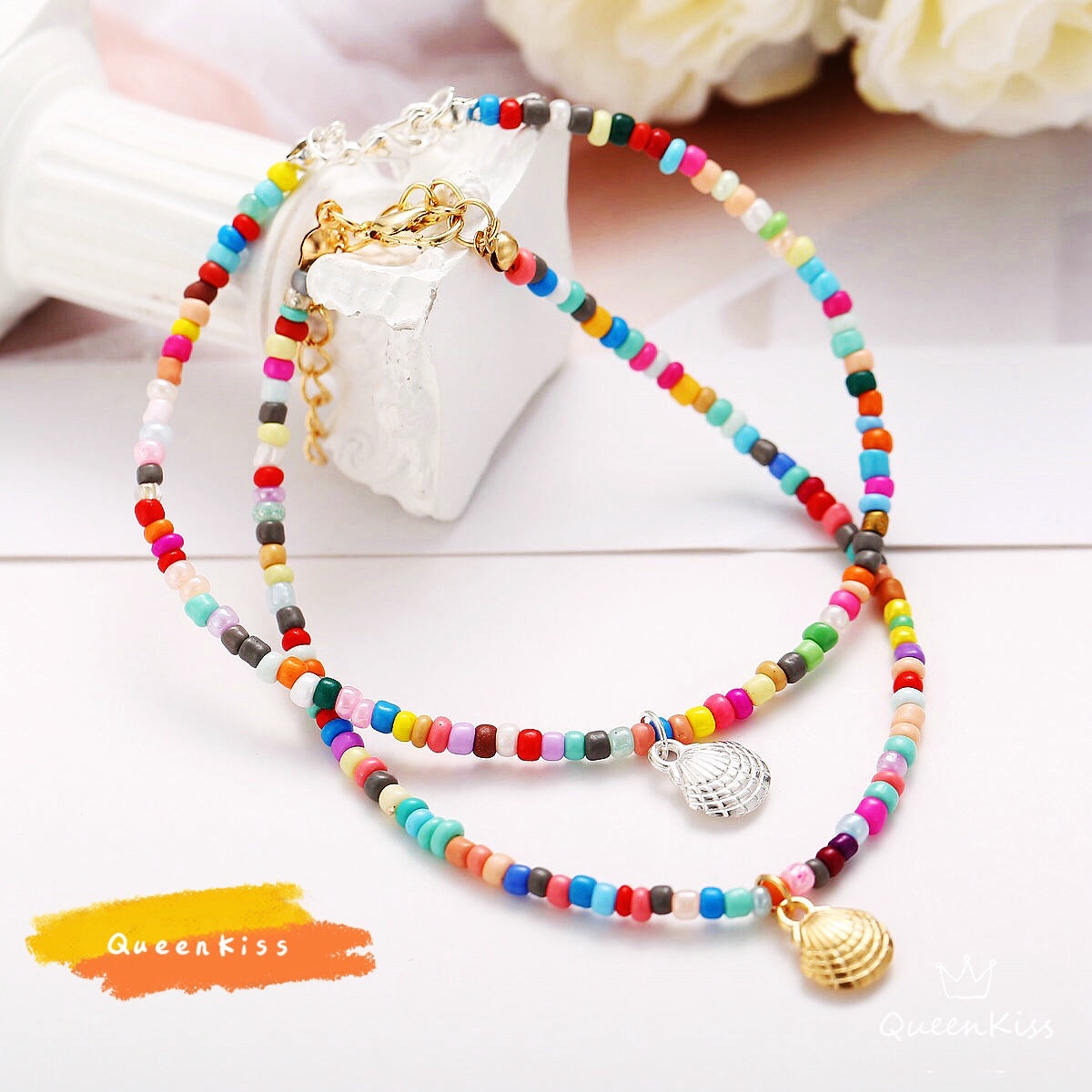 Cute Adorable Shell and Beads Gold and Silver Anklet Gift for Girlfriend Sister Mother Daughter Her -- Bondi Life!!