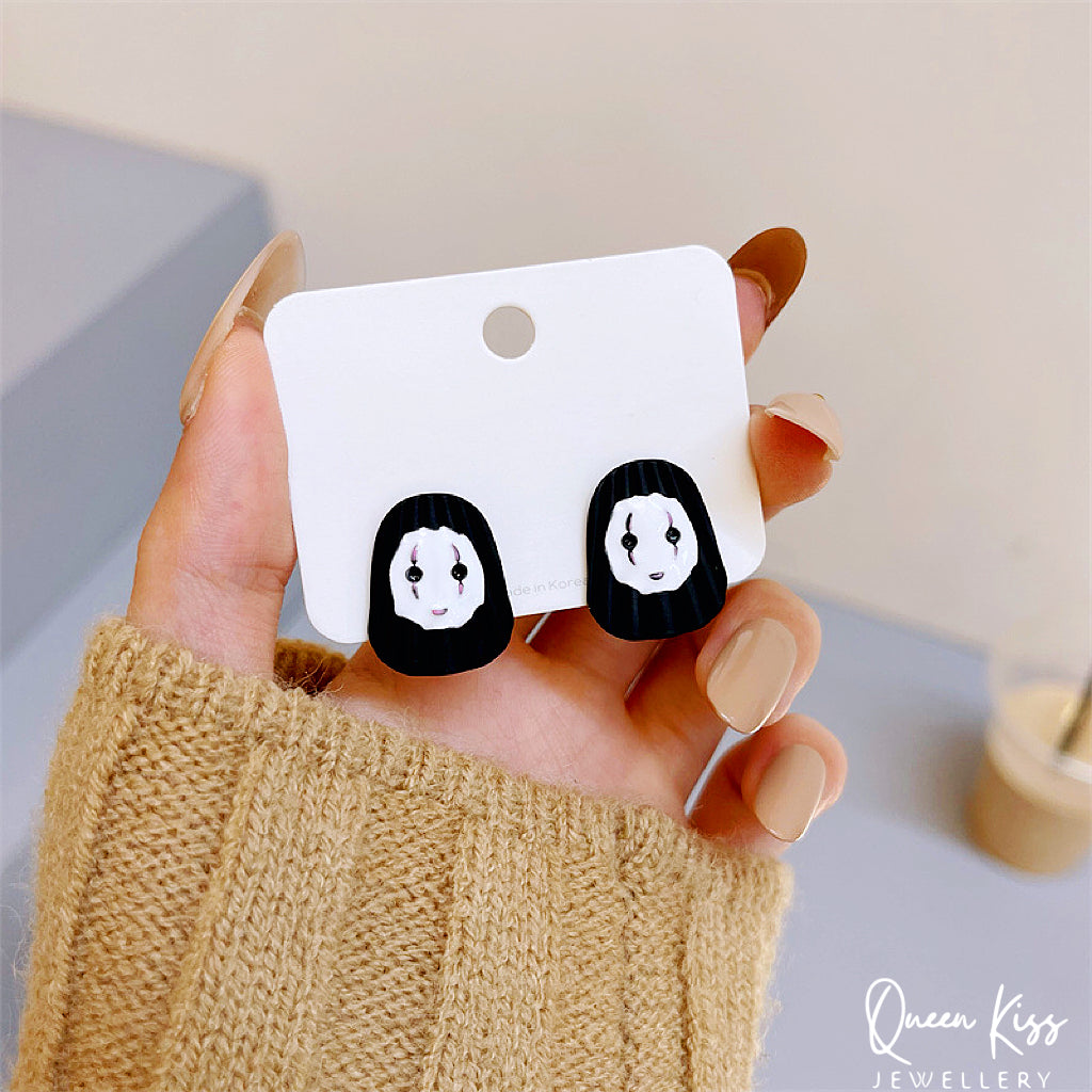Enamelled Adorable Little No Name No Face Stylish Stud Earrings for Women Men