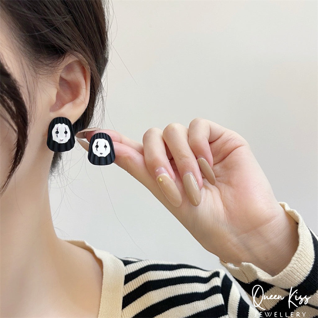 Enamelled Adorable Little No Name No Face Stylish Stud Earrings for Women Men