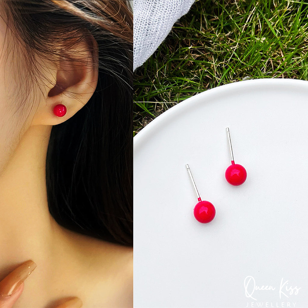 Sterling Silver Candy Bean Round Acrylic Studs Blue Pink Rose Red Green Yellow Stud - Miss Happy Bean!