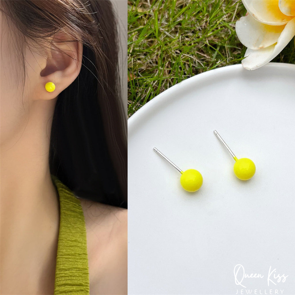 Sterling Silver Candy Bean Round Acrylic Studs Blue Pink Rose Red Green Yellow Stud - Miss Happy Bean!