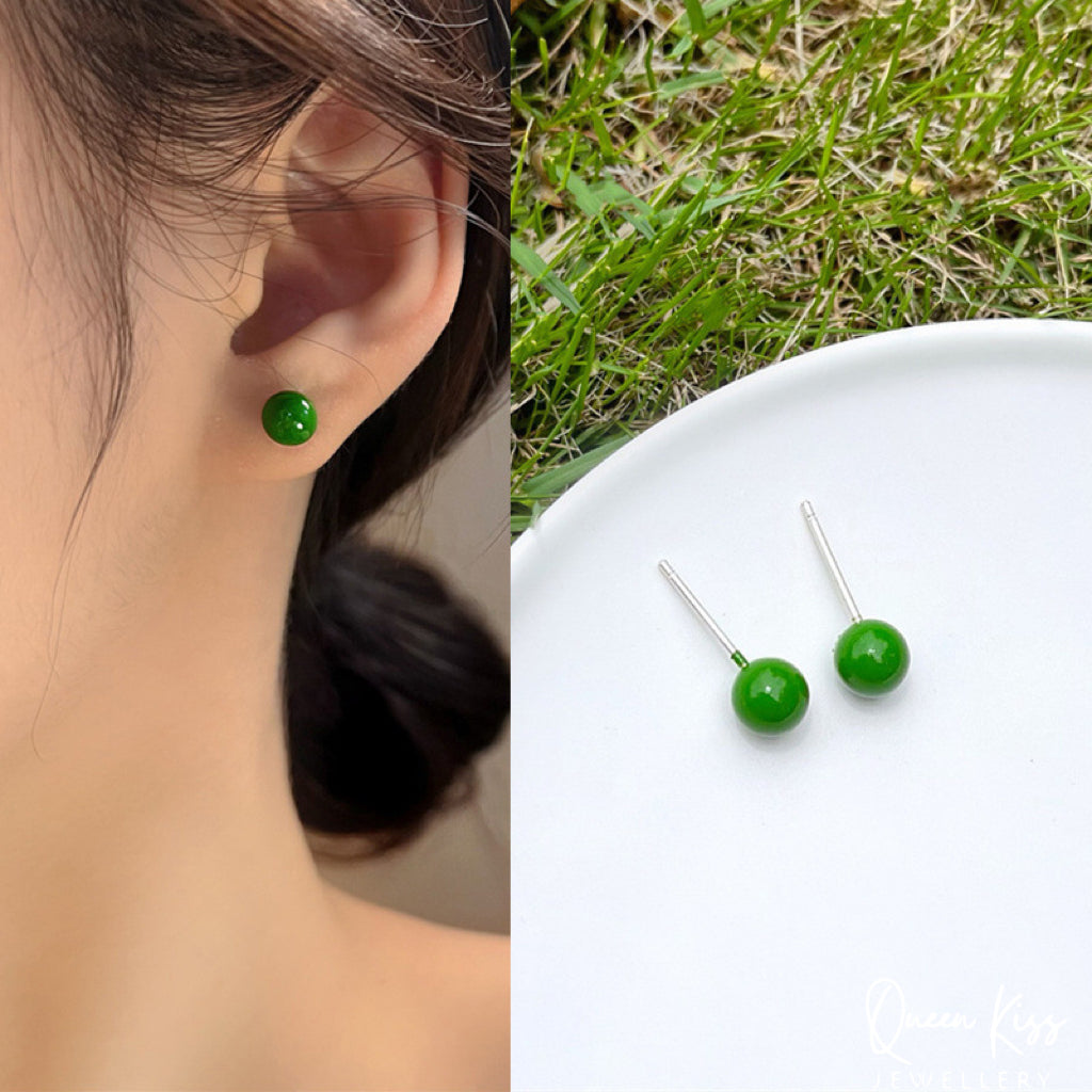 Sterling Silver Candy Bean Round Acrylic Studs Blue Pink Rose Red Green Yellow Stud - Miss Happy Bean!