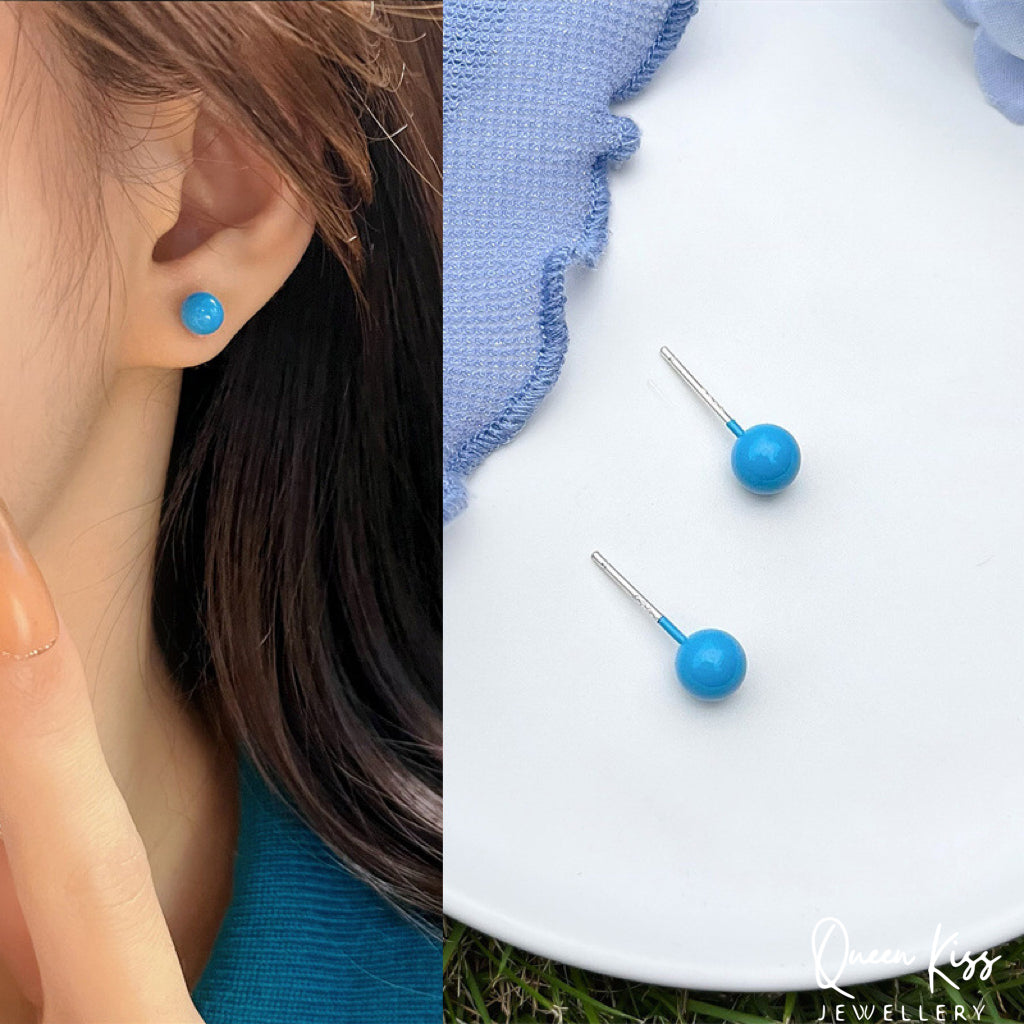 Sterling Silver Candy Bean Round Acrylic Studs Blue Pink Rose Red Green Yellow Stud - Miss Happy Bean!