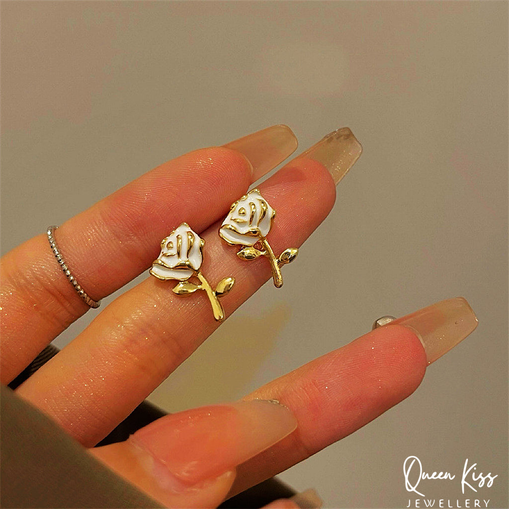 Cute Adorable White and Black Rose Gold Stud Earrings Modern Studs Minimal Stud Earrings Gift for her
