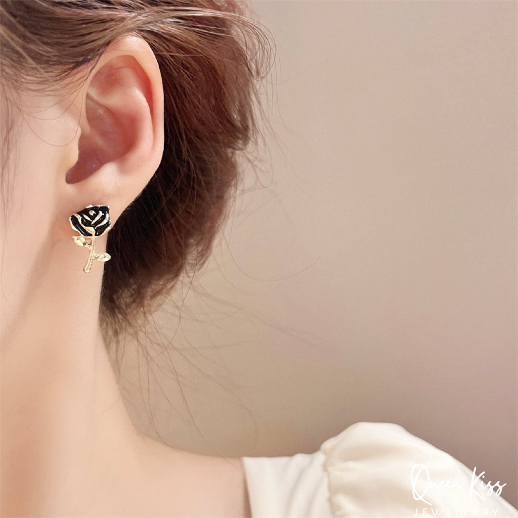 Cute Adorable White and Black Rose Gold Stud Earrings Modern Studs Minimal Stud Earrings Gift for her